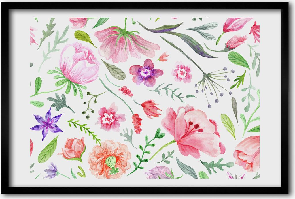Bild 60x40 MDF-Rahmen, Wandkunst Blumenmuster