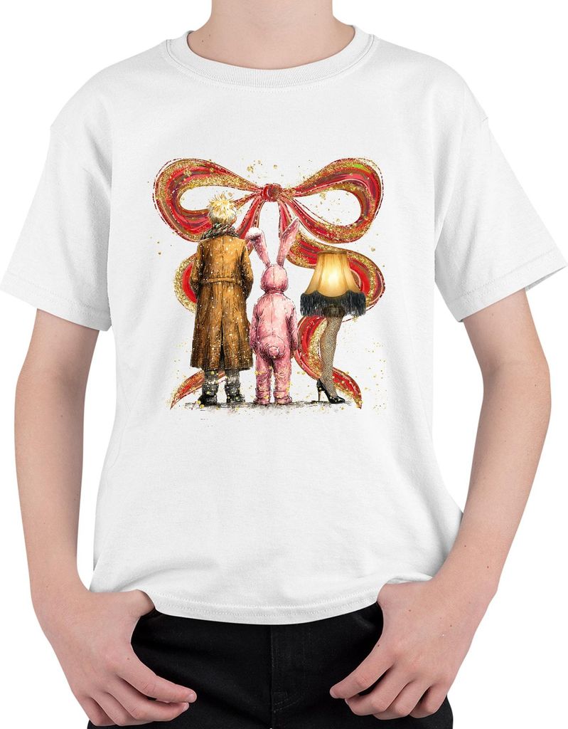 Leg Lamp rosa Hasenkostüm Junge im Mantel Weihnachten Retro Uni Kinder T-Shirt, Weiß, 152