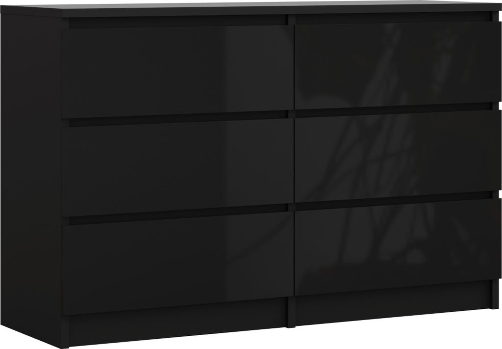 Commode 6 tiroirs, Couleur : Noir mat / Noir brillant, 120 Image du produit 