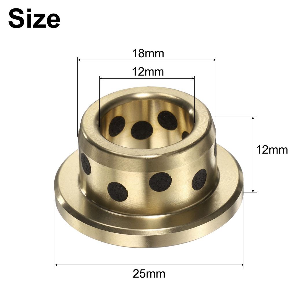 3 Stš¹ck Flanschhš¹lsenlager 12mm Bohrung x 18mm Au?endurchmesser x 12mm H?he, Umwickelte ?lfreie Flanschbuchsen Messing Graphit, ?lfreies Schm...