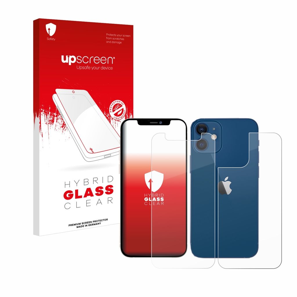 upscreen Schutzglas für Apple iPhone 12 mini (Display+Rückseite) Schutzfolie Panzer Folie Glas Display Schutz klar