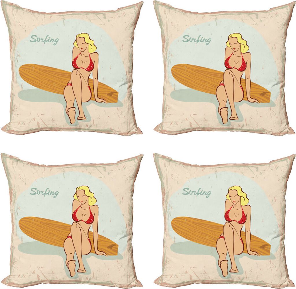 ABAKUHAUS Pin up Girl Kissenbezug Set (4 Stück), PolkDotted Bikini, Moderner Doppelseitiger Digitaldruck, 45 cm x 45 cm, Mehrfarbig