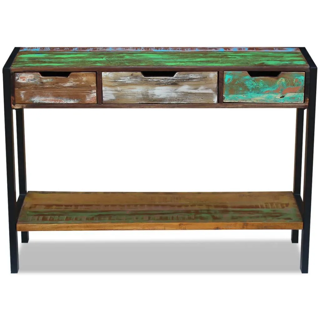Commode de salon en bois de récupération vidaXL avec trois tiroirs - 2