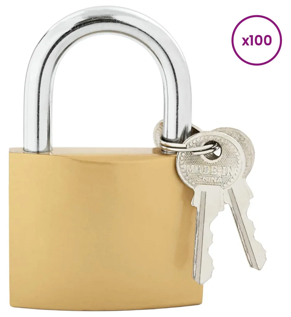 Cadenas robuste en laiton et fer 20mm - Pack de 100 pièces avec clés