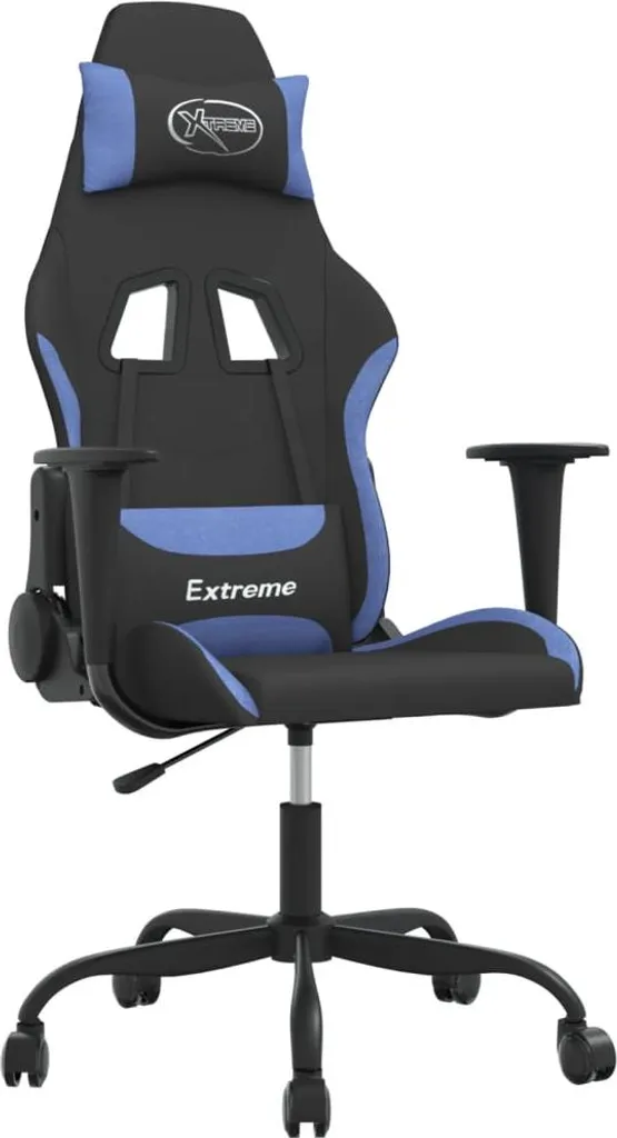 Sedia Gaming Design Racing Tessuto Nero e Blu - Comfort Ergonomico Premium