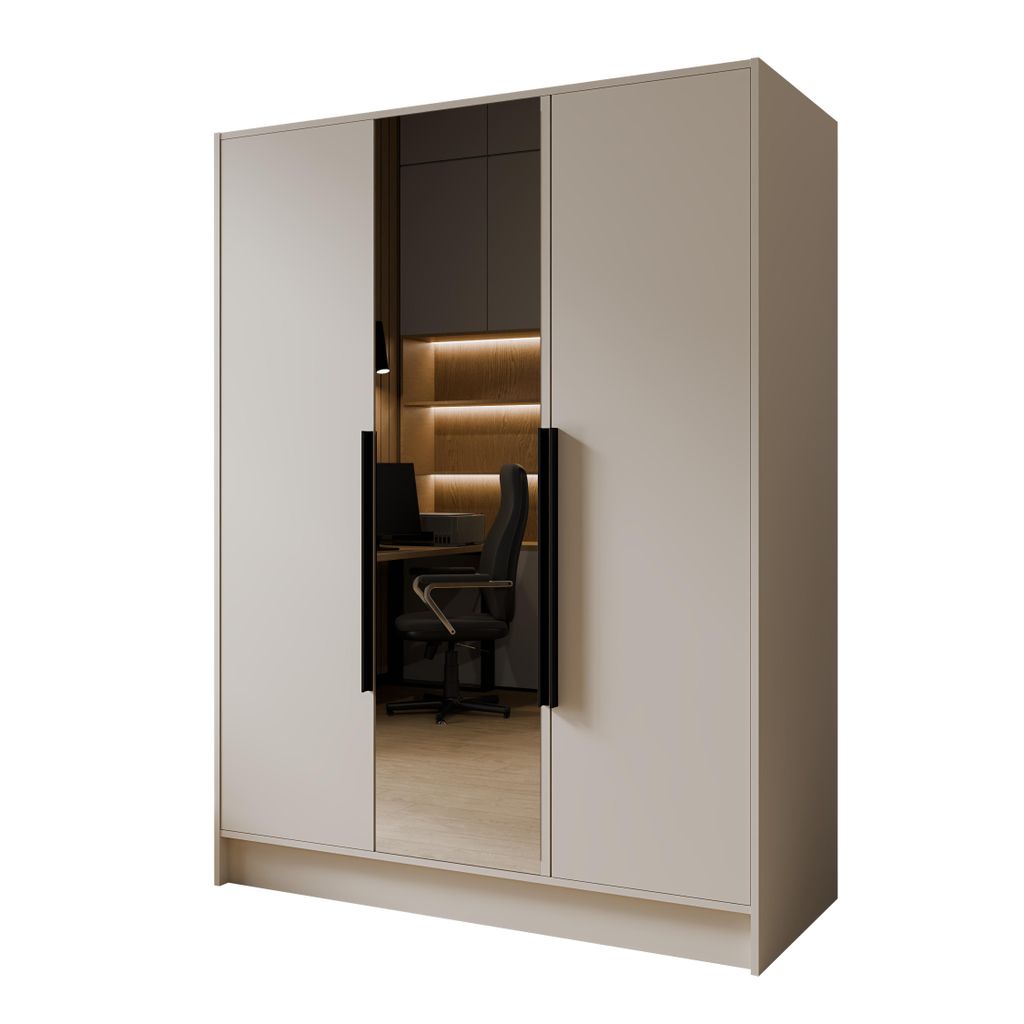 Kleiderschrank Goya II 150 cm mit Spiegel (kaschmir, schwarze Griffe)