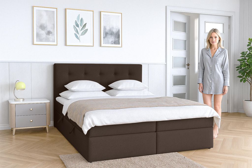 AX LIVING Baunei Boxspringbett 180x200 mit Bettkasten braunes Bett
