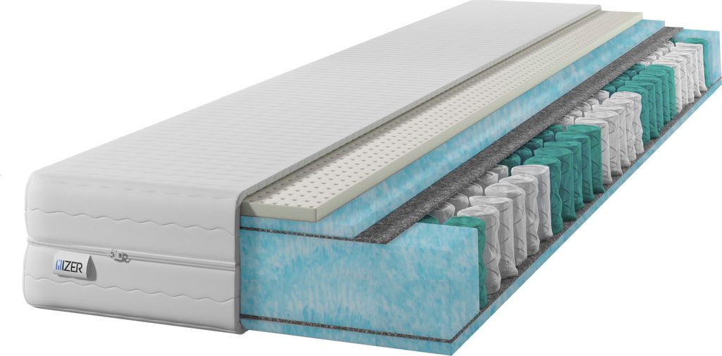Matratze Federkernmatratze 22cm 7-Zonen Latex doppelseitig H2 H3 IZER Matratze 180x200 | mit LATEX | Zweiseitig H3 | 7 Zonen | Taschenfederkern | V...
