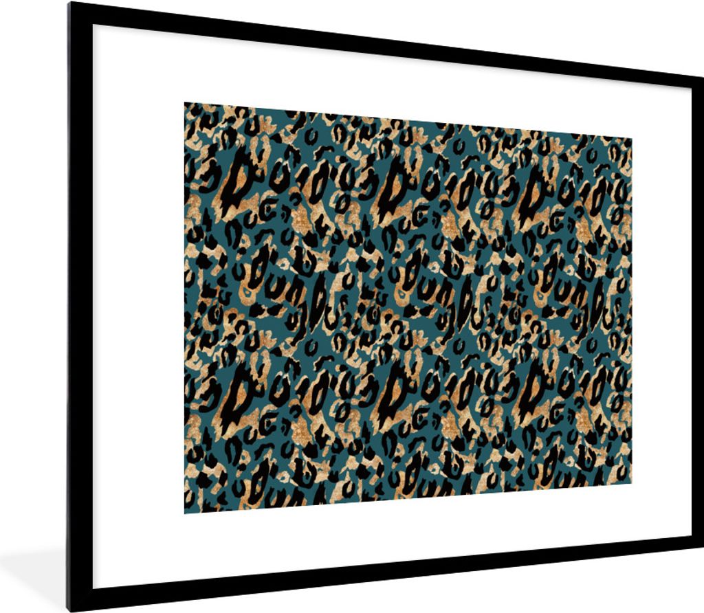 MuchoWow Gerahmtes Poster Tigerdruck - Tierdruck - Türkis 80x60 cm - Poster mit Schwarzem Bilderrahmen Wandposter Rahmen Foto Bilder - Schlafzim...