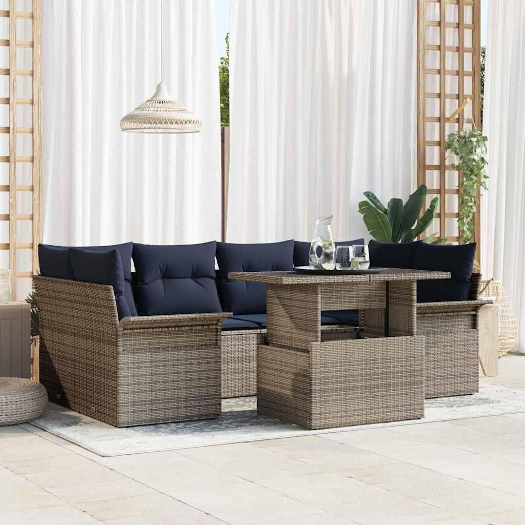 Maison Exclusive - Gartensofa-set mit Kissen mit Speicher 7 pcs Grau Poly Rattan