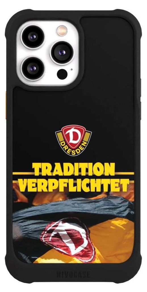 NIVOCASE Hülle für Apple iPhone 14 Pro Max Stoßfeste Handyhülle NIVOmax Case Schwarz Fanartikel SG Dynamo Dresden SGD