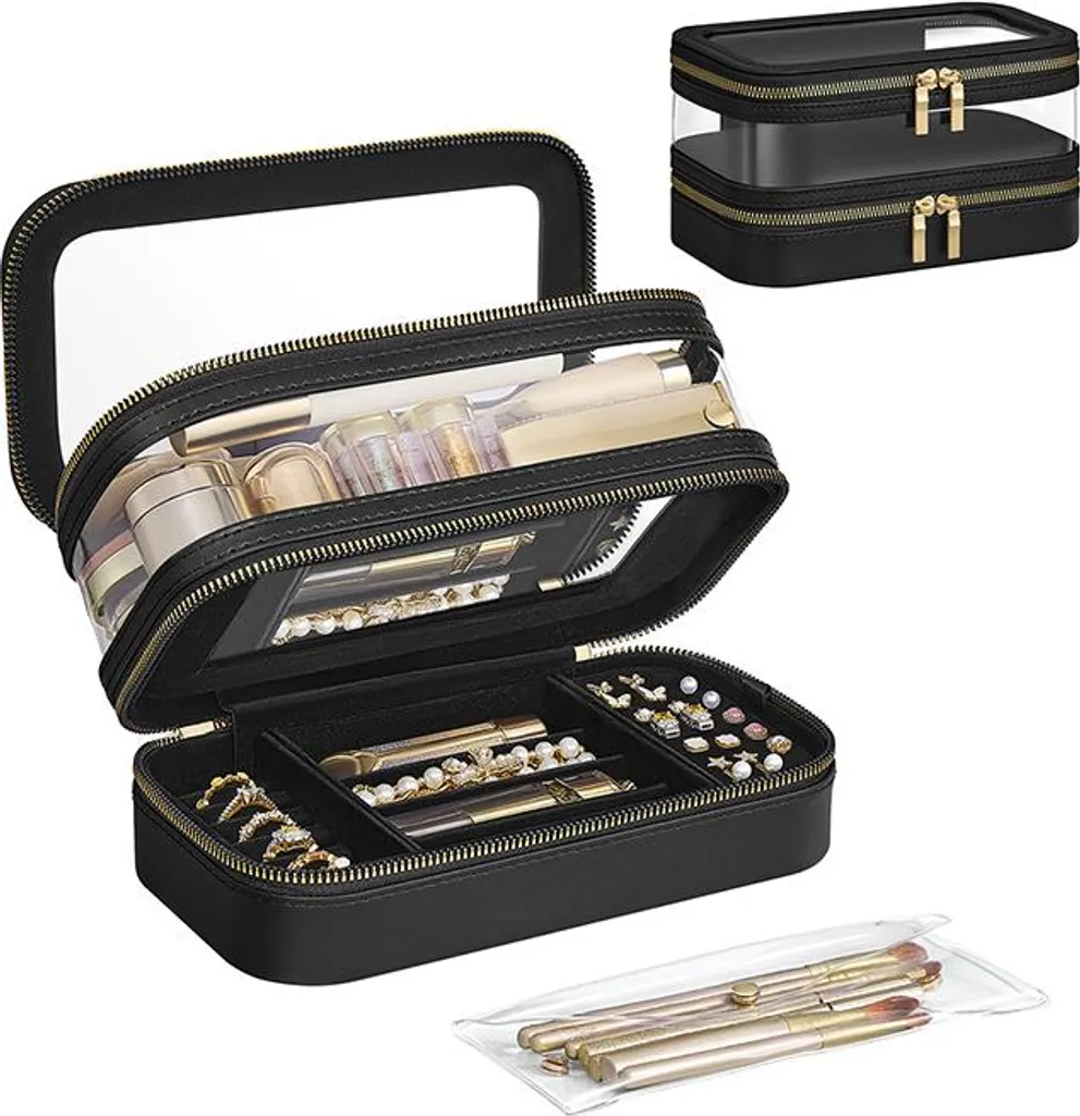 Trousse de toilette imperméable avec compartiment bijoux noir d'encre