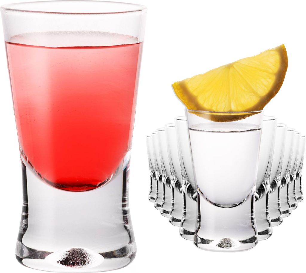 PLATINUX Shotgläser 25ml Schnapsgläser 2,5cl X-Form Set 12-Teilig Pinnchen aus Glas Serie "CrossLine" Spülmaschinenfest