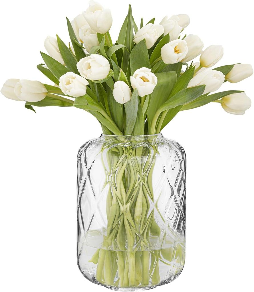 Glasvase für Blumen handgefertigt 24x17 cm Dekoration Transparent