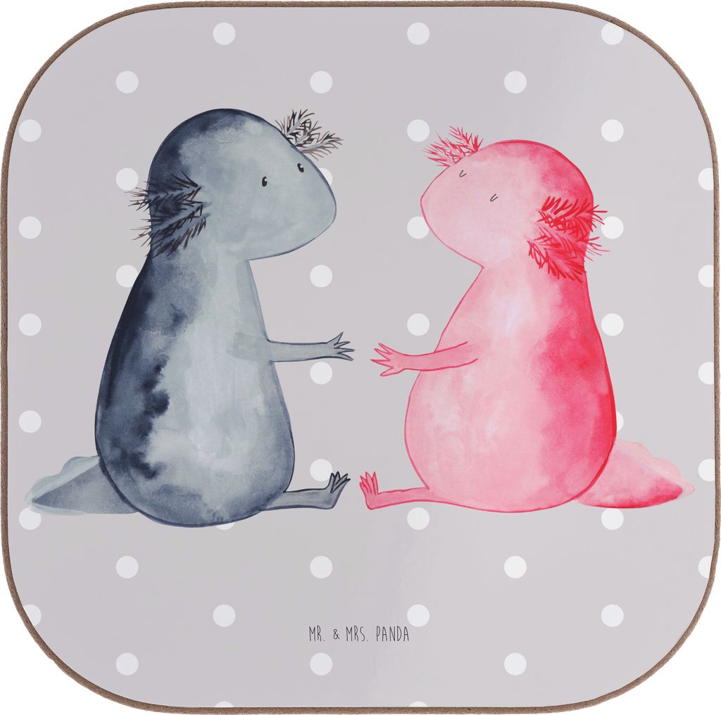 Mr. & Mrs. Panda Tischuntersetzer Axolotl Liebe - Grau Pastell - Geschenk, Tischschoner, Lurch, Untersetzer Glas, Valentinstag, Coaster, Freund, gl...
