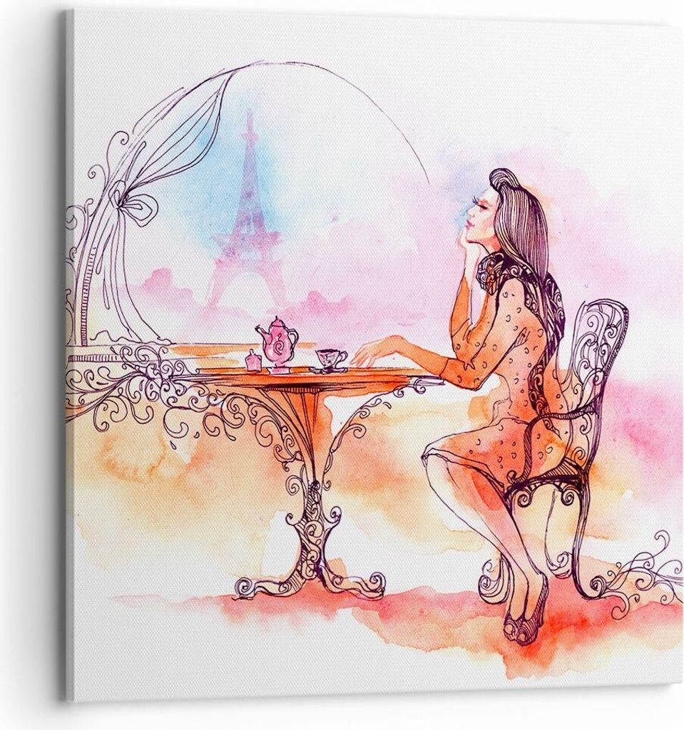 Bild auf Leinwand - Leinwandbild - weiblich urban Tee Paris - 70x70cm - Wand Bild - Wanddeko - Leinwanddruck - Bilder - Kunstdruck - Wanddekoration...