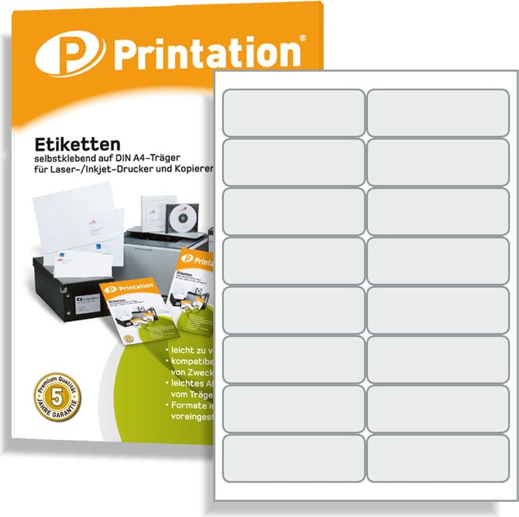 Printation Universal Etiketten 99,1 x 33,9 mm 1600 Adressetiketten blanko weiß runde Ecken auf DIN A4 Bogen - 99,1x33,9 Labels selbstklebend bedru...
