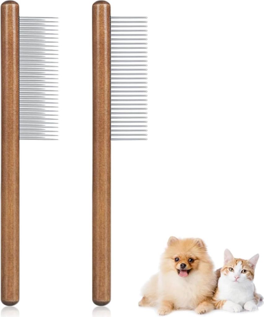 Holzkamm für Katzen und Hunde - Edelstahl-Hundekamm und Flohkamm für Katzen - Geeignet für alle Haarlängen - Entfernt effektiv Verfilzungen und...