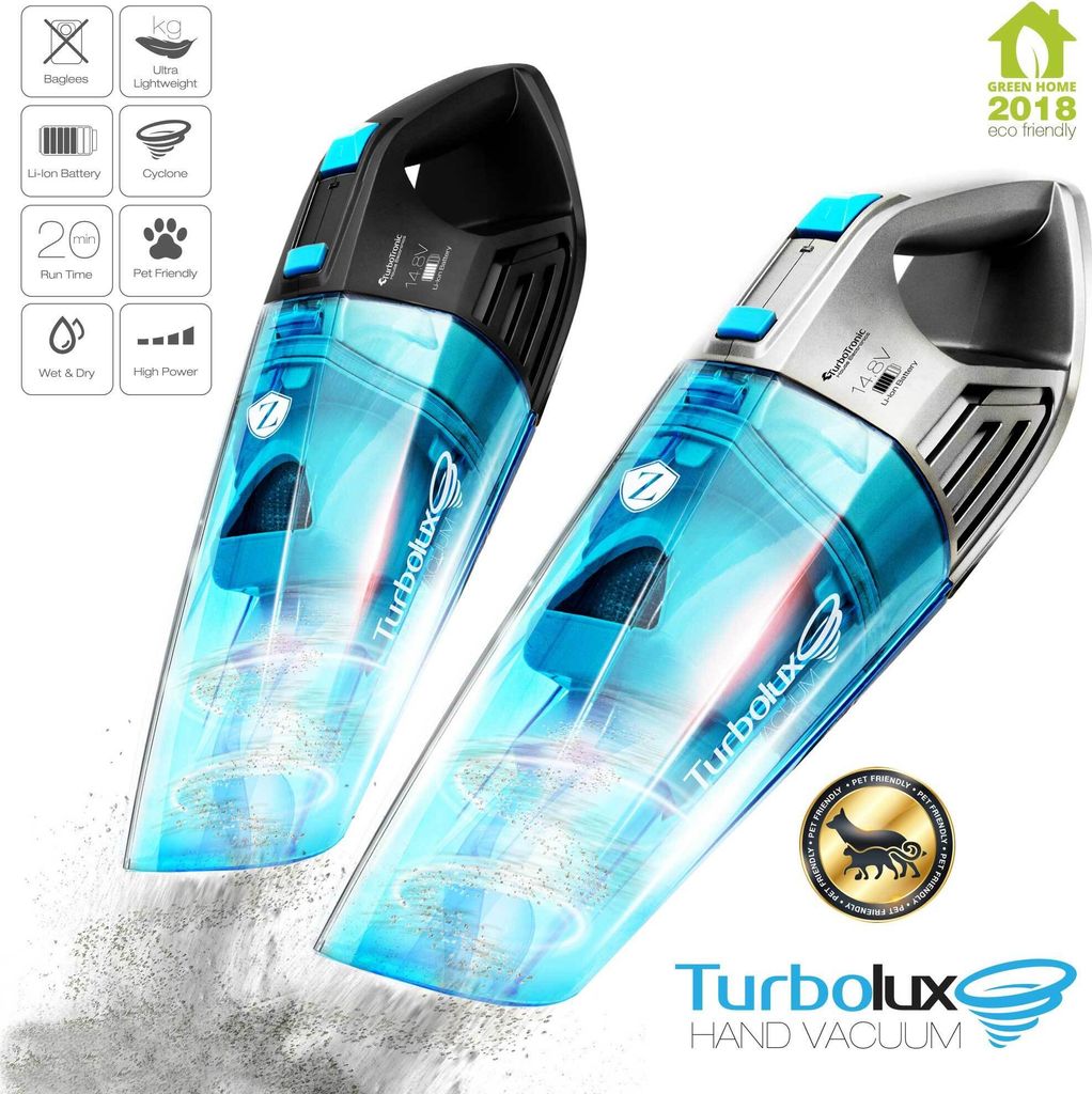 TurboTronic Akku Handstaubsauger - TT-LUX-400 - kabelloser Nass- & Trockensauger 14,8V 100W Zyklon, beutellos, stark, inkl. Wandhalterung Schwarz