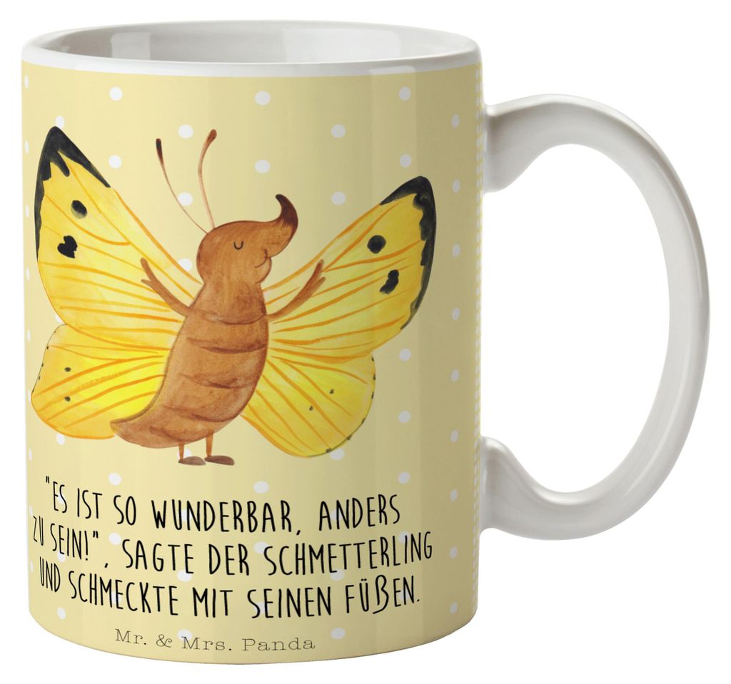 Mr. & Mrs. Panda Kaffeetasse Schmetterling Zitronenfalter - Gelb Pastell - Geschenk, Motivation, Trinkbecher, Außergewöhnlich, Pott, Besonders, L...