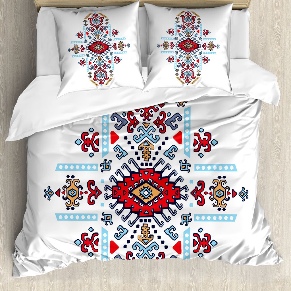 ABAKUHAUS Stammes Bettbezugs Set Für Doppelbetten, Mexikanisches afrikanisches Muster, Milbensicher Allergiker geeignet mit Kissenbezügen, Mehrfa...