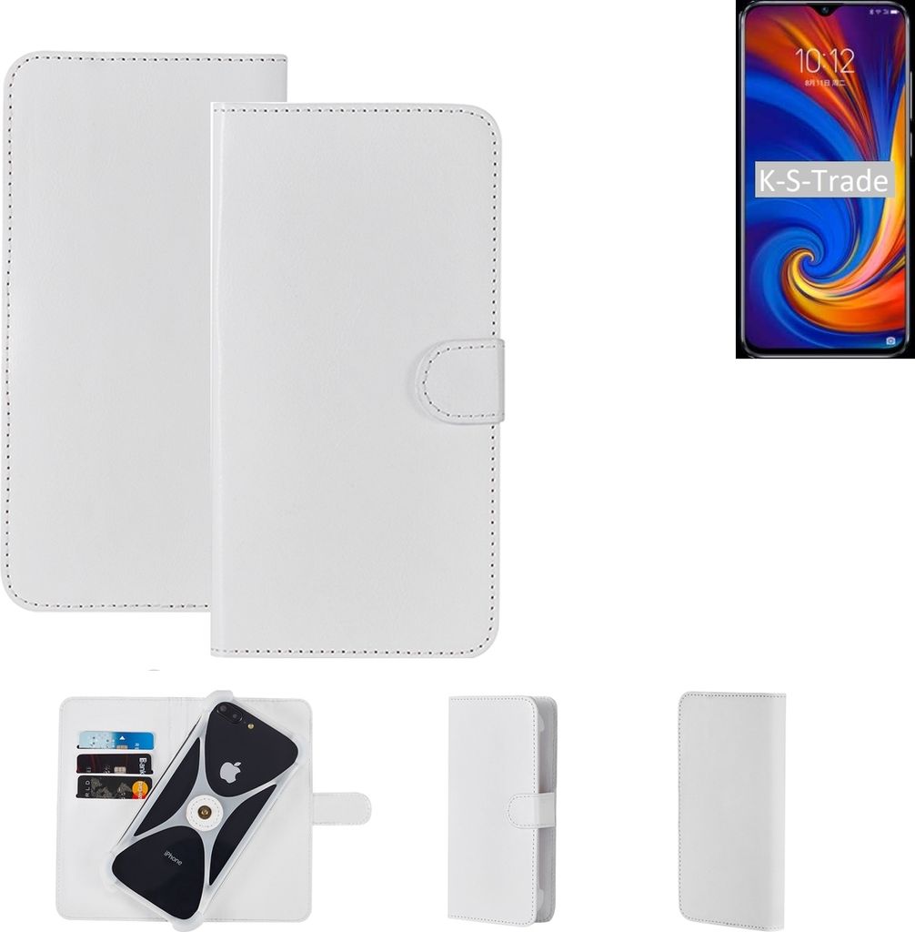 K-S-Trade Handy Hülle Schutz Hülle kompatibel mit Lenovo Z5s Cover Case Bookstyle Bumper weiß 1x