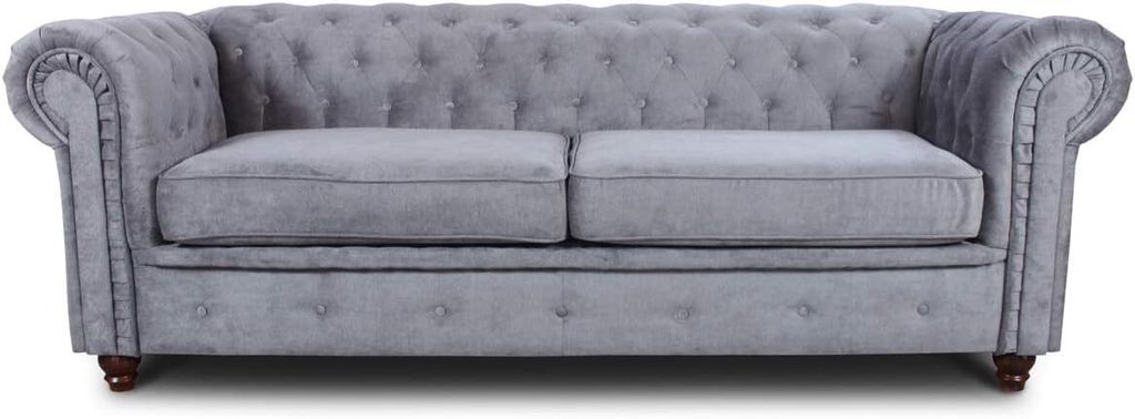 Easy4You Chesterfield Grau 3-Sitzer Sofa Sofas für Wohnzimmer Sofagarnituren mit Holzfüße Set Sofas & Couches Capri 09