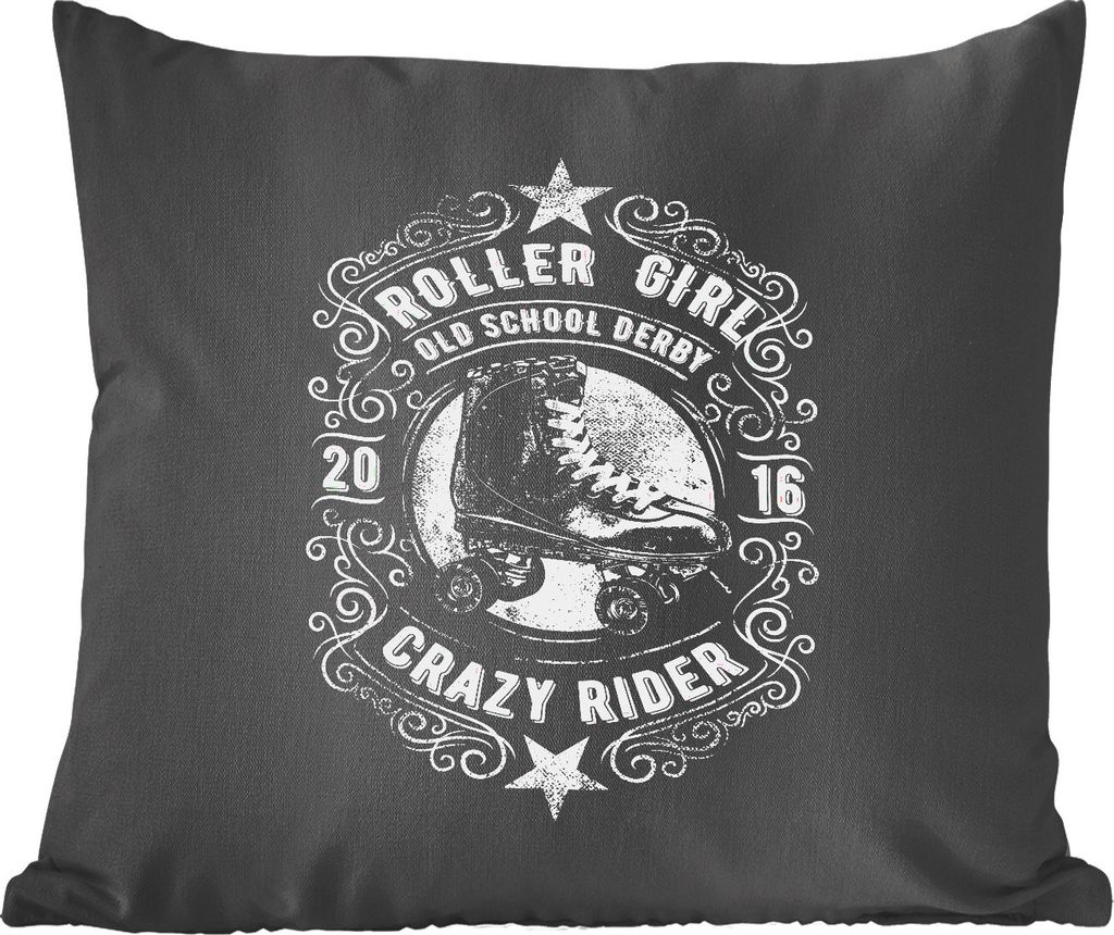 MuchoWow Zierkissen Sofakissen Wohnzimmer Dekokissen 45x45 cm Vintage - Skeeler - Schwarz - Schlafpolster - Polster für das Sofa