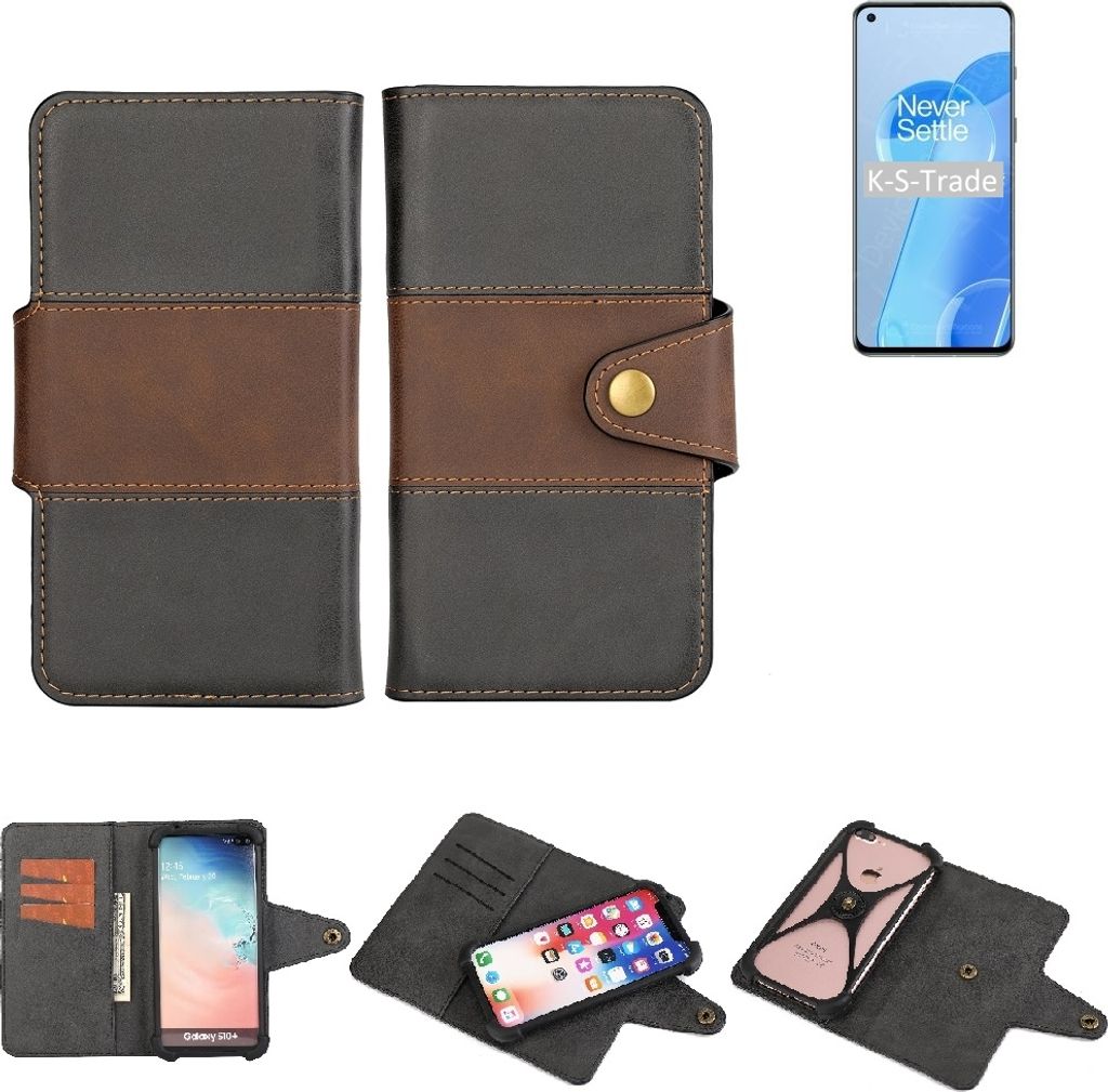 K-S-Trade Handyhülle Schutzhülle Hülle Bookstyle Wallet-Case kompatibel mit OnePlus 9RT Bumper Rundumschutz schwarz-braun 1x