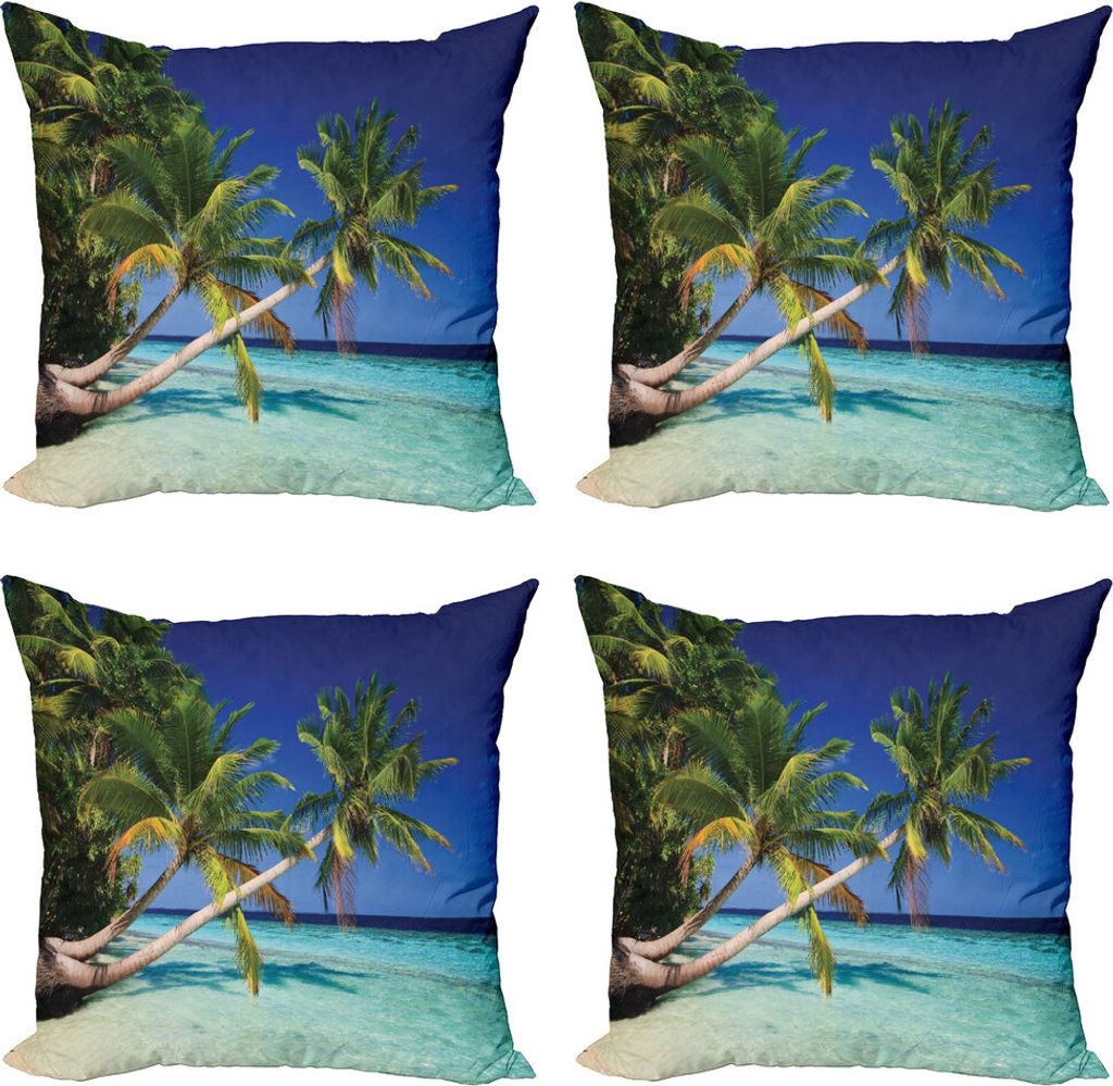 ABAKUHAUS Ozean Kissenbezug Set (4 Stück), Malediven Bay Resort, Moderner Doppelseitiger Digitaldruck, 45 cm x 45 cm, Türkis Marineblau