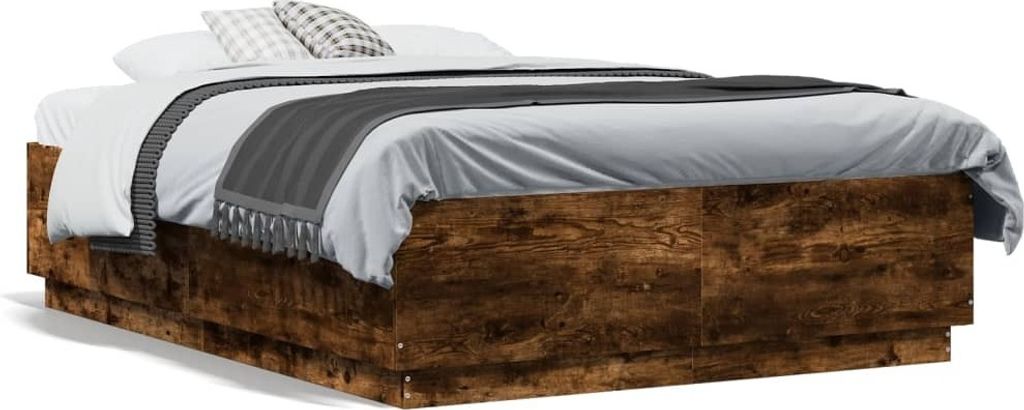 Maison Exclusive - Bettgestell mit LED Räuchereiche 140x190 cm Holzwerkstoff