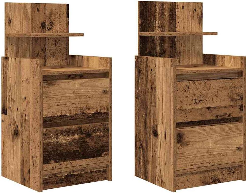 Nachttische mit 2 Schubladen 2 Stk. Altholz-Optik 38x34x80 cm