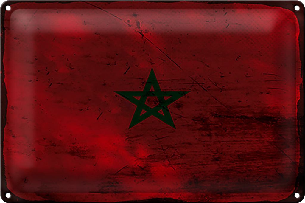 Blechschild Flagge Marokko 18x12cm Flag of Morocco Rost