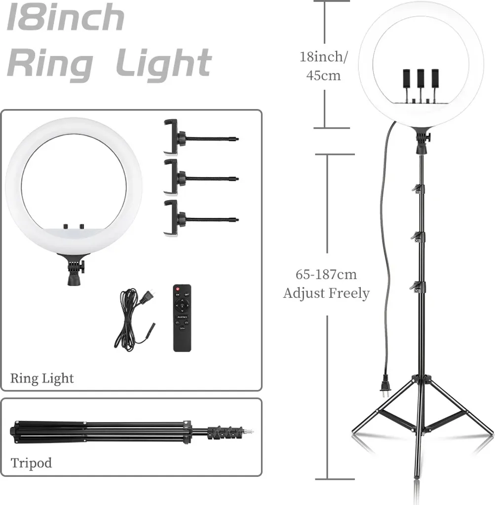 Lampe Circulaire LED 18E Intensité Variable et Trépied de 2m Ajustable
