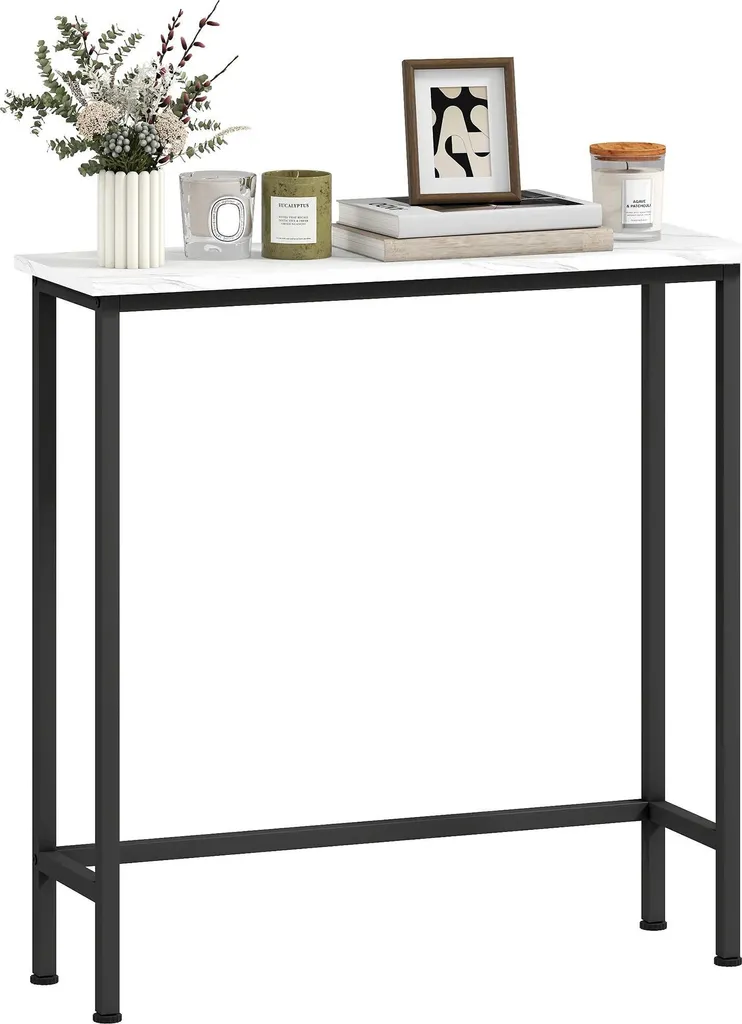 Console design élancé 75cm avec plateau imitation marbre et pied métal