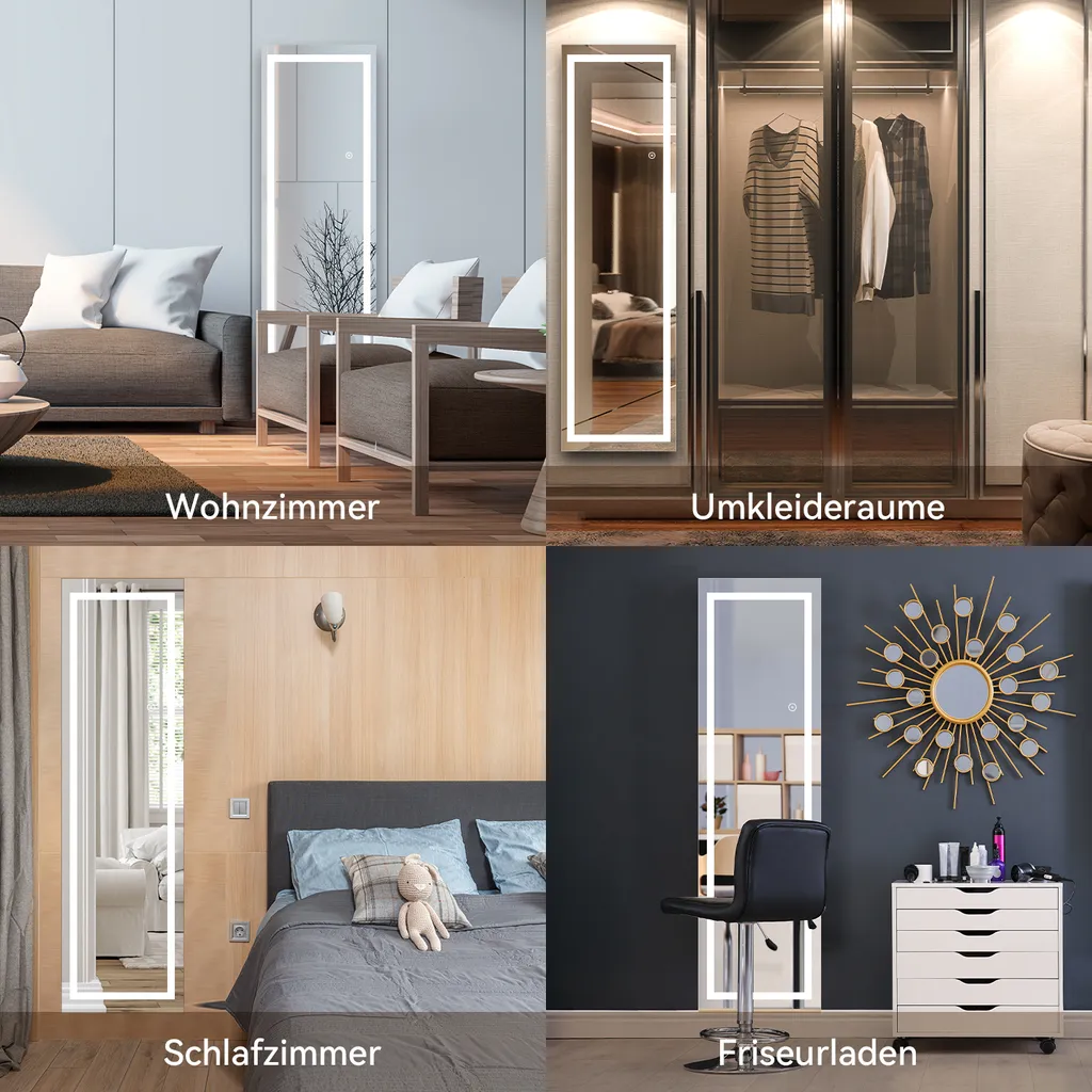 Miroir LED tricolore 40x150 cm multifonction avec réglage tactile doux - 7