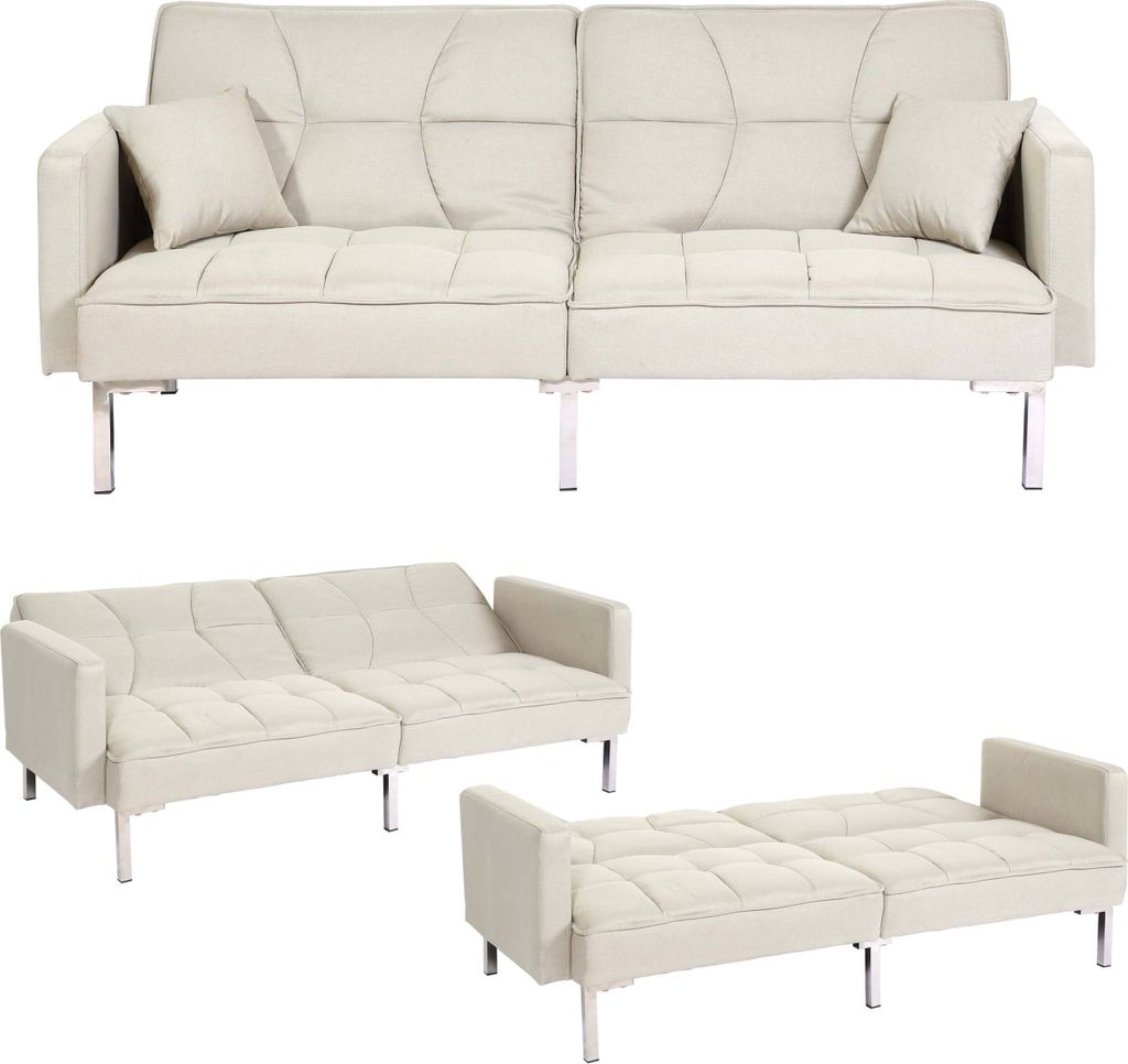 Schlafsofa HWC-K65, Schlafcouch Bettsofa Gästebett, Schlaffunktion Liegefläche 170x104 cm Stoff/Textil creme-beige