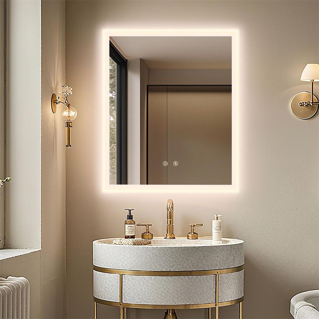 WISFOR Badspiegel mit Beleuchtung beschlagfrei 60×50cm, LED Badspiegel Lichtspiegel Wandspiegel mit Touch-schalter Dimmbar