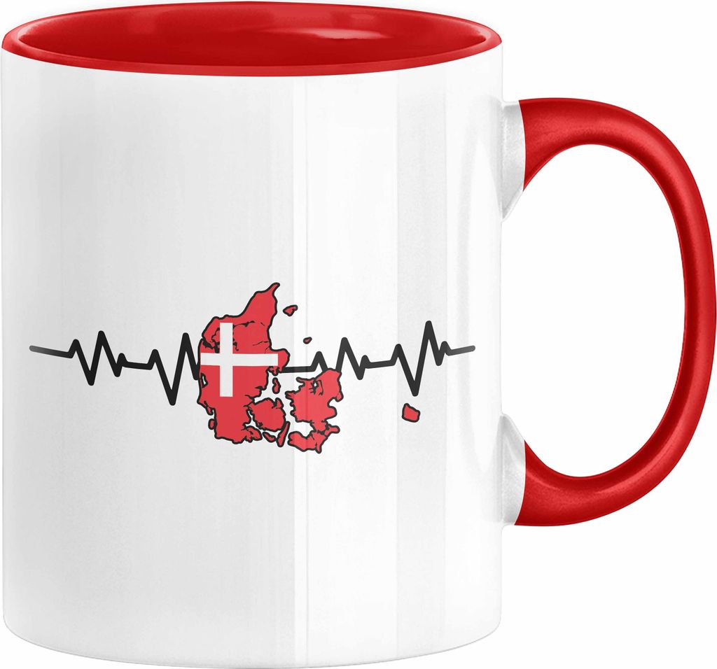 Dänische Flagge Geschenk Tasse Herzschlag Dänemark Urlau Geschenkidee (Rot)