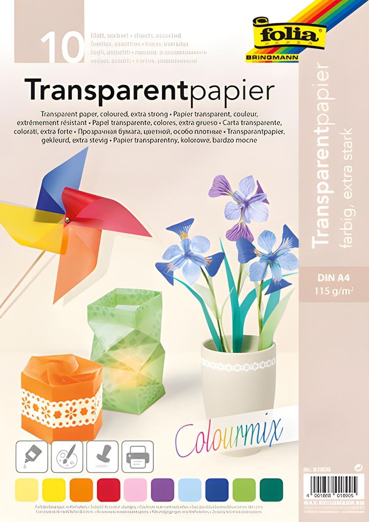 Transparentpapier - sortiert A4 115 g/qm 10 Blatt. Produktbild 