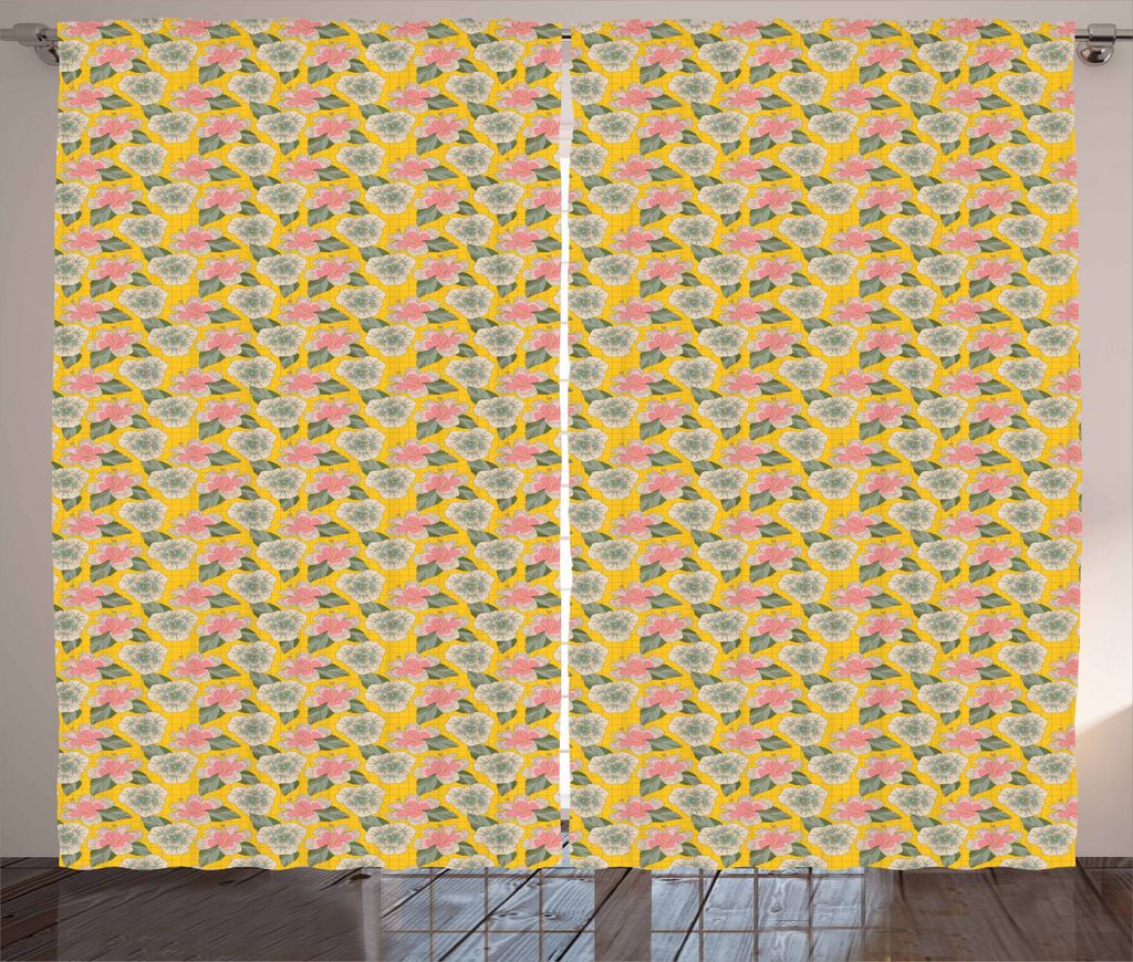 ABAKUHAUS Blume Rustikaler Vorhang, Exotische Schönheit Thema Hibiscus, Wohnzimmer Universalband Gardinen mit Schlaufen und Haken, 280 x 225 cm, M...