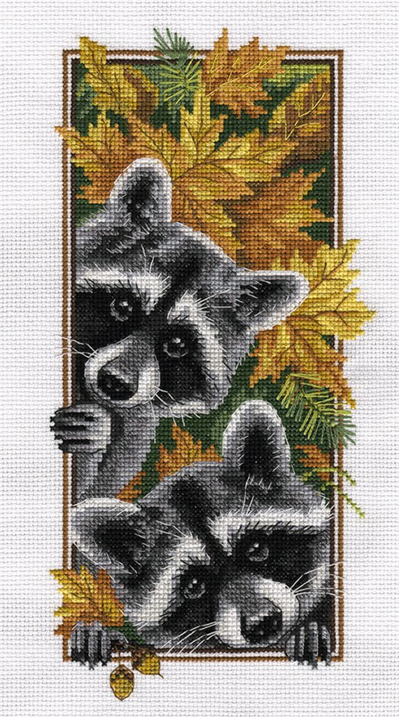 Panna Kreuzstichset "Neugierige Waschbären" 15x27cm, Zählmuster