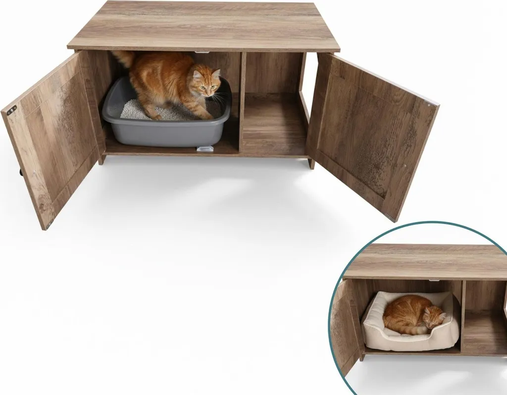Cache litière pour chat anti odeurs et projections de grains - H50