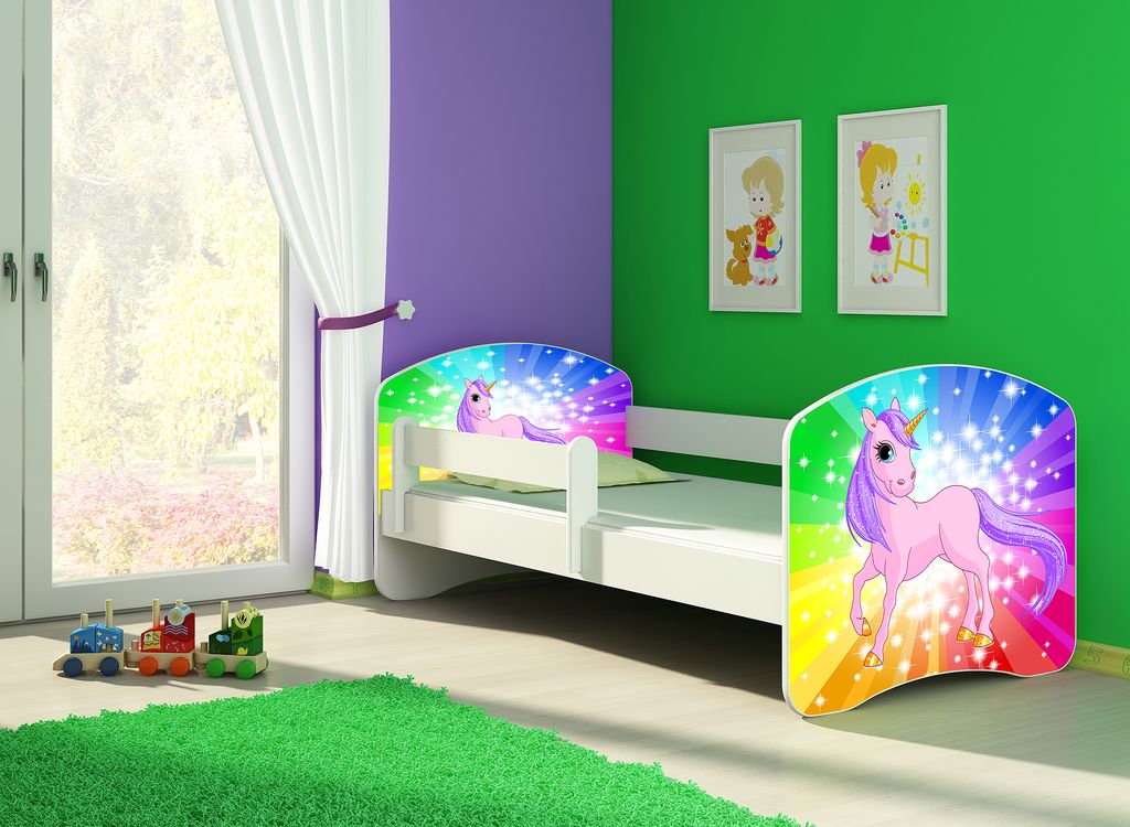 Kinderbett, Babybett 70x140, 80x160, 80x180cm Juniorbett, Kind, Motiv, Schublade CLAMARO, Bett Farbe:18 Pony Farben, Ausführung:Mit Bettkasten, Be...