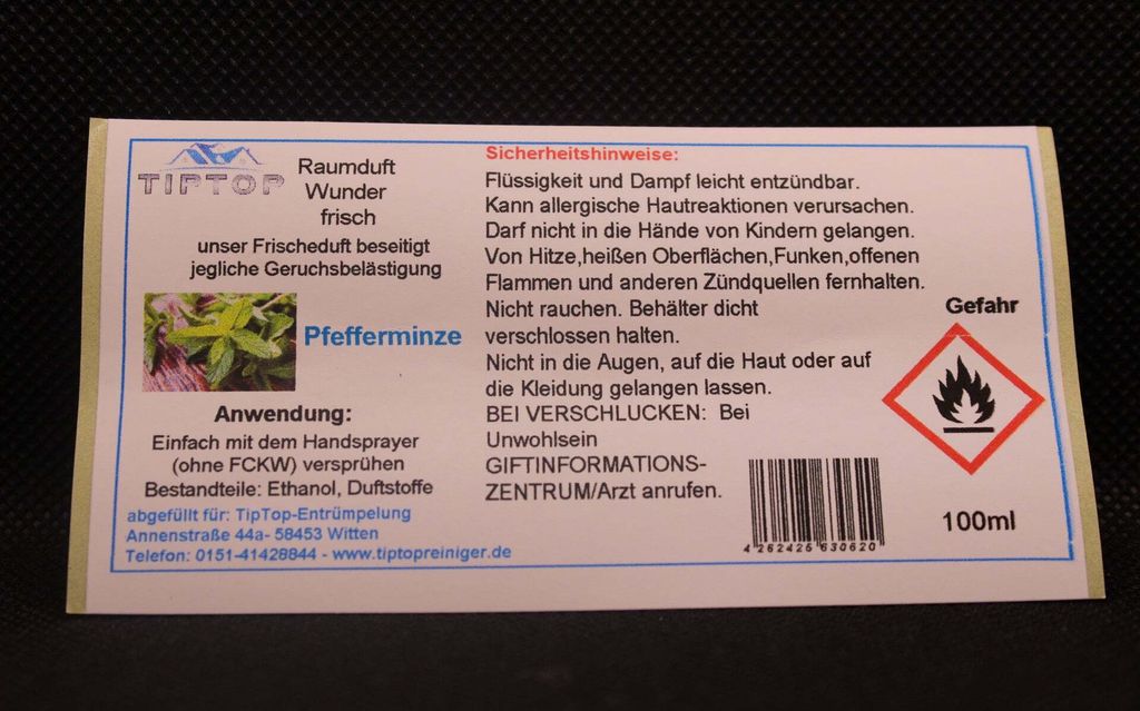 Raumduft-Wunder - 100ml - frisch - Duftnoten zur Auswahl – Pfefferminze