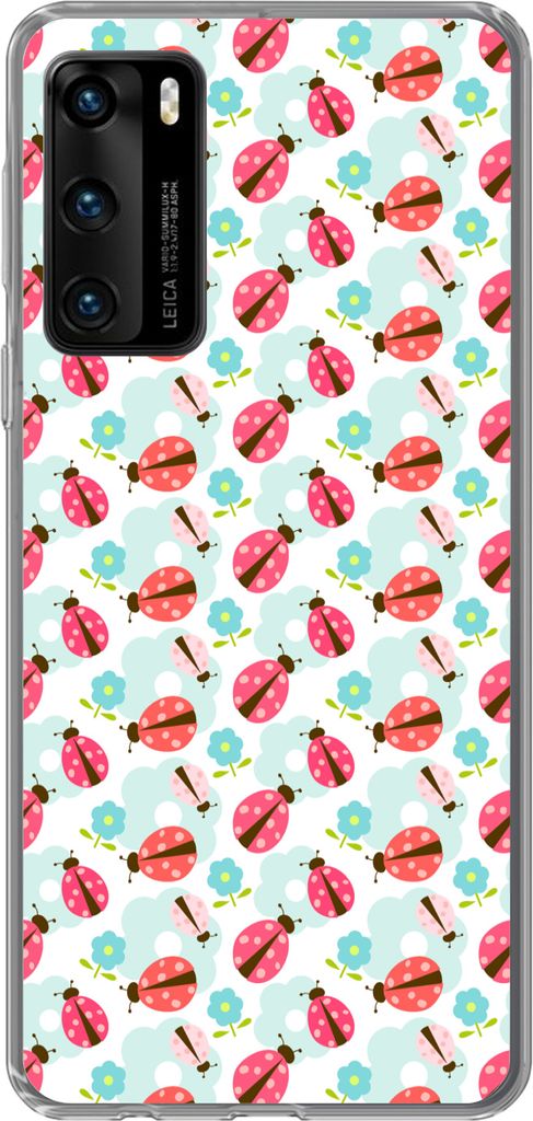 MuchoWow Handyhülle Schutzhülle Hülle für Telefoonhoesje Huawei P40 Mädchen - Marienkäfer - Blumen - Muster - Mädchen - Kinder - Kinder Si...