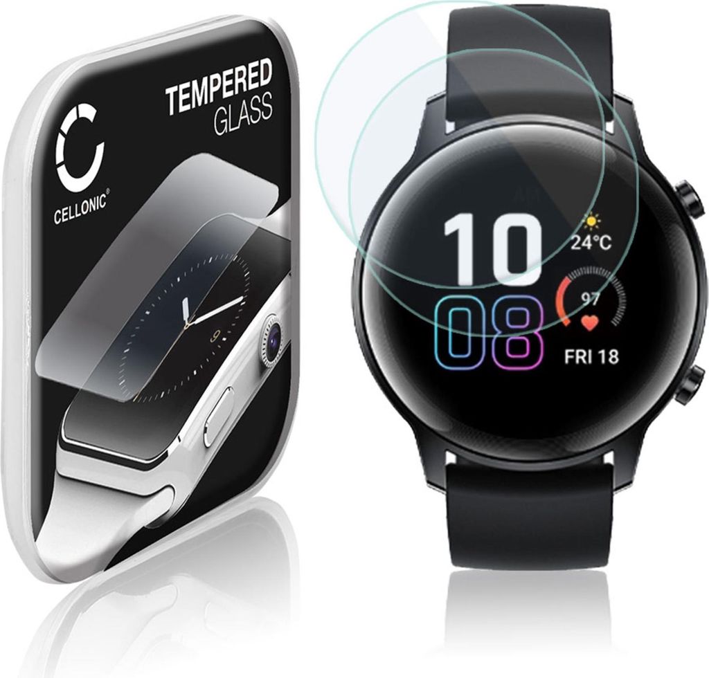 2x CELLONIC 9H Display Schutzglas für Honor Magic Watch 2 (42mm) Smartwatch, 2.5D Full Glue Screen Protector Glass, Fitness Tracker Displayschutz ...