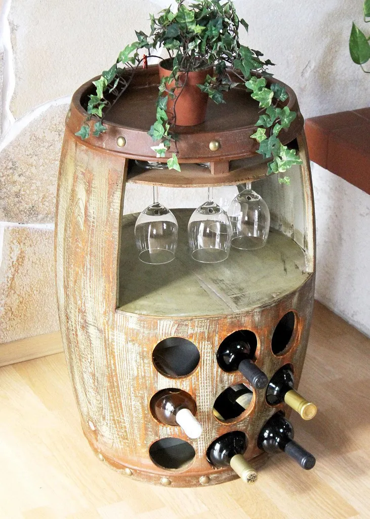 Range-bouteilles stable tonneau en bois marron pour protéger vos vins - 3