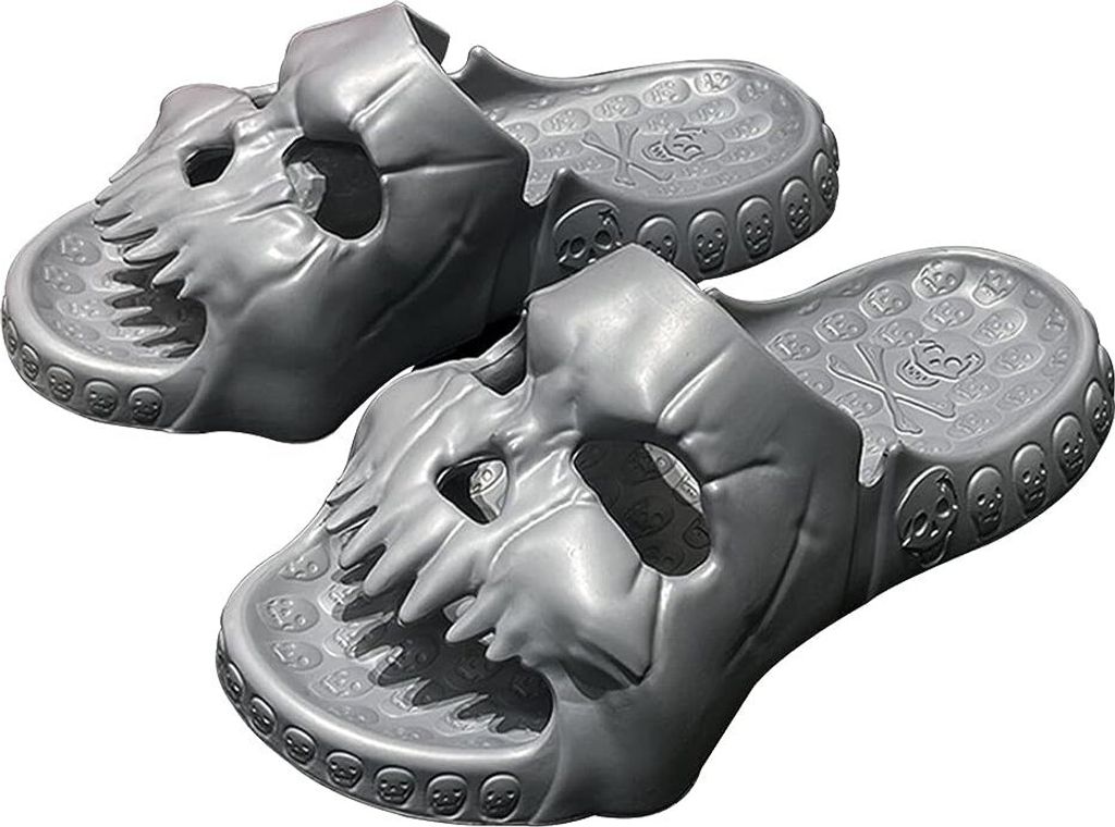Lustige Totenkopf Slides Herren Damen, Tragbar rutschfest Leicht Duschschuhe Wolkenschuhe Schlappen Sommer Garten Hausschuhe Badeschuhe Pantoletten...