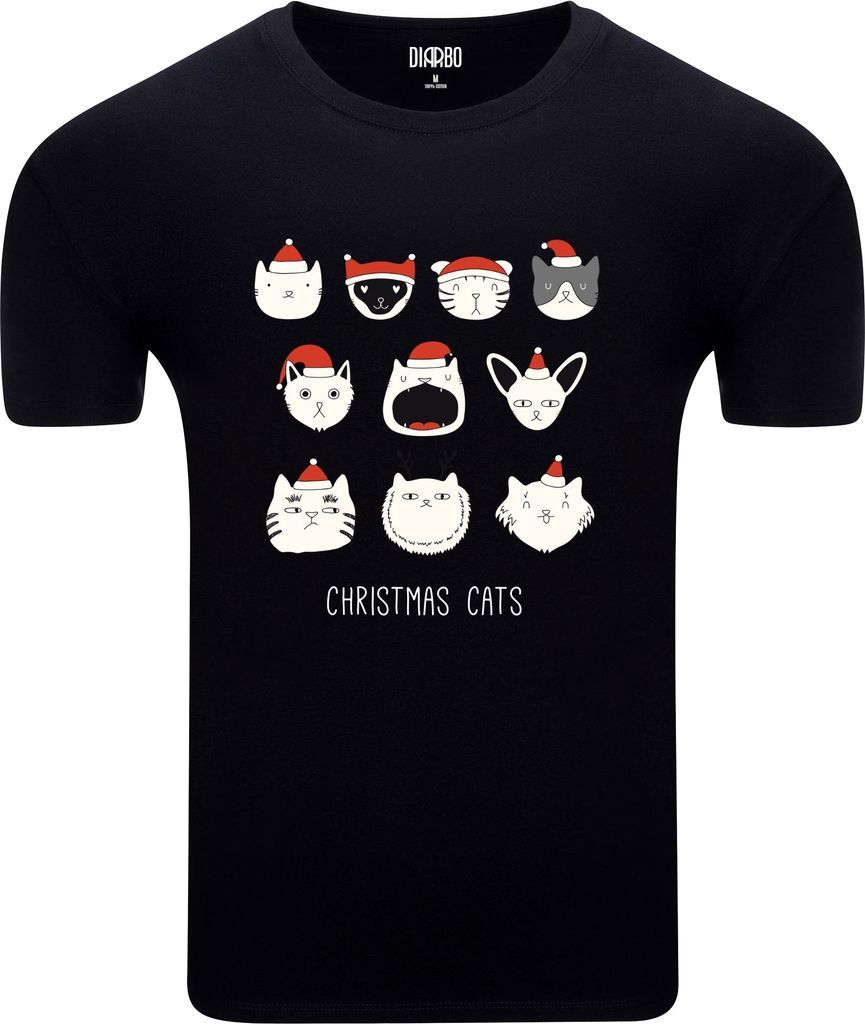 Diarbo Herren Weihnachts-T-Shirt Weihnachtsgeschenk Weihnachtskatzen Schwarz Gr.M